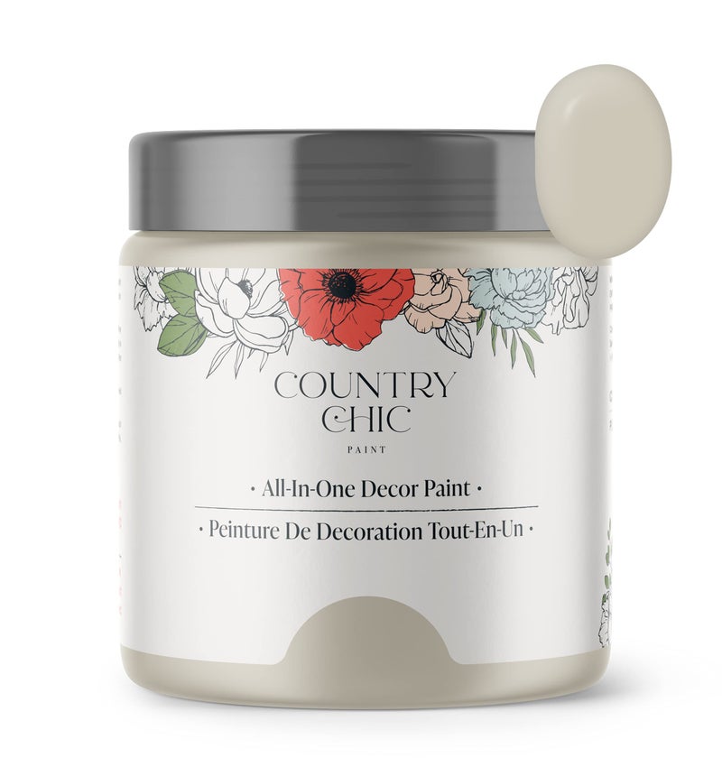 Country Chic Paint كانتري شيك الكل في واحد طلاء طباشيري للأثاث، الخزائن، ديكور المنزل، صديق للبيئة، تشطيب مطفي، مع برايمر وطبقة علوية مدمجة للخشب والمعادن - لا حاجة للشمع (صنداي تي (رمادي دافئ)، عينة (4 أوقية)) - Image 1